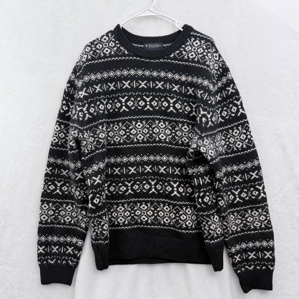 Brooks Brothers Sweater Mens XL Black Fair Isle Merino Wool Cashmere Pullover